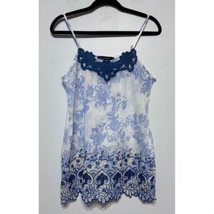 Young Threads Blue Floral Camisole Small Crochet Lace Trim Cottagecore Soft Girl